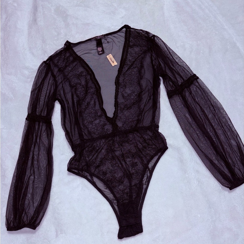 Elegant Sheer Black Lace Bodysuit